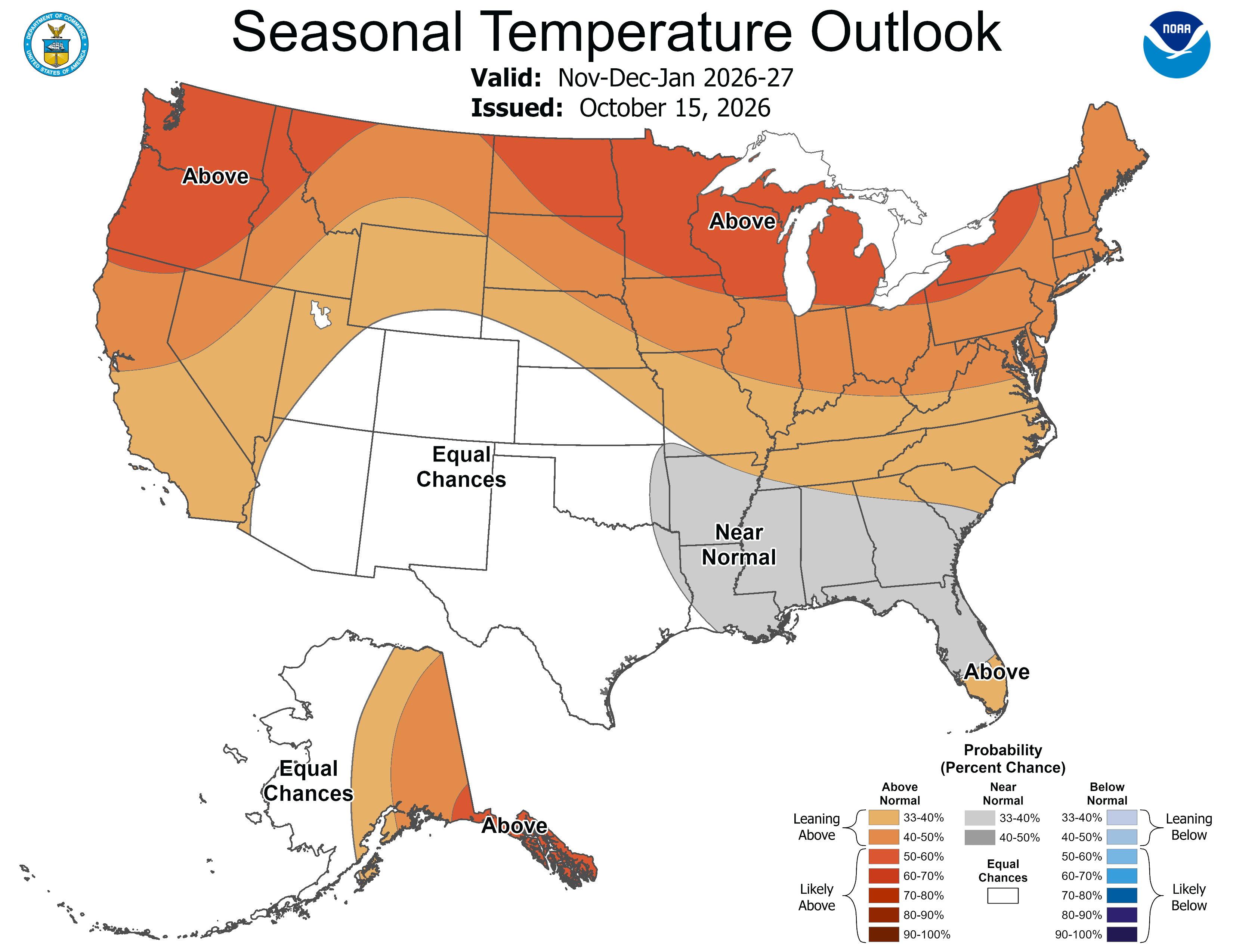 Official NOAA Climate Prediction Center seasonal temperature outlook