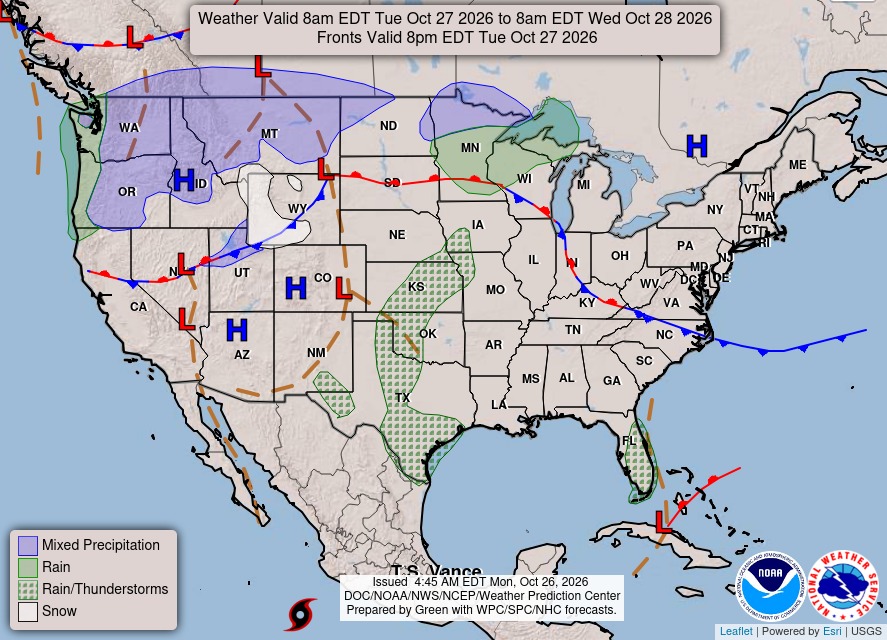 NOAA Weather Prediction Center national forecast for tomorrow