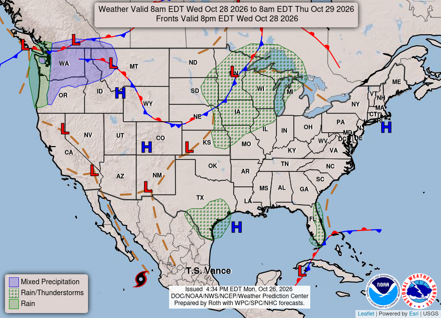 NOAA Weather Prediction Center national forecast for day three